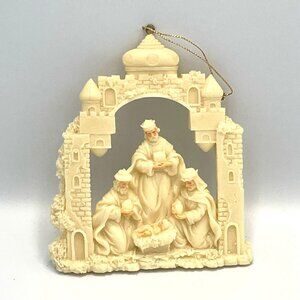 Christmas Ornament Nativity 3 Wise Men Baby Jesus We Three Kings Ivory Resin